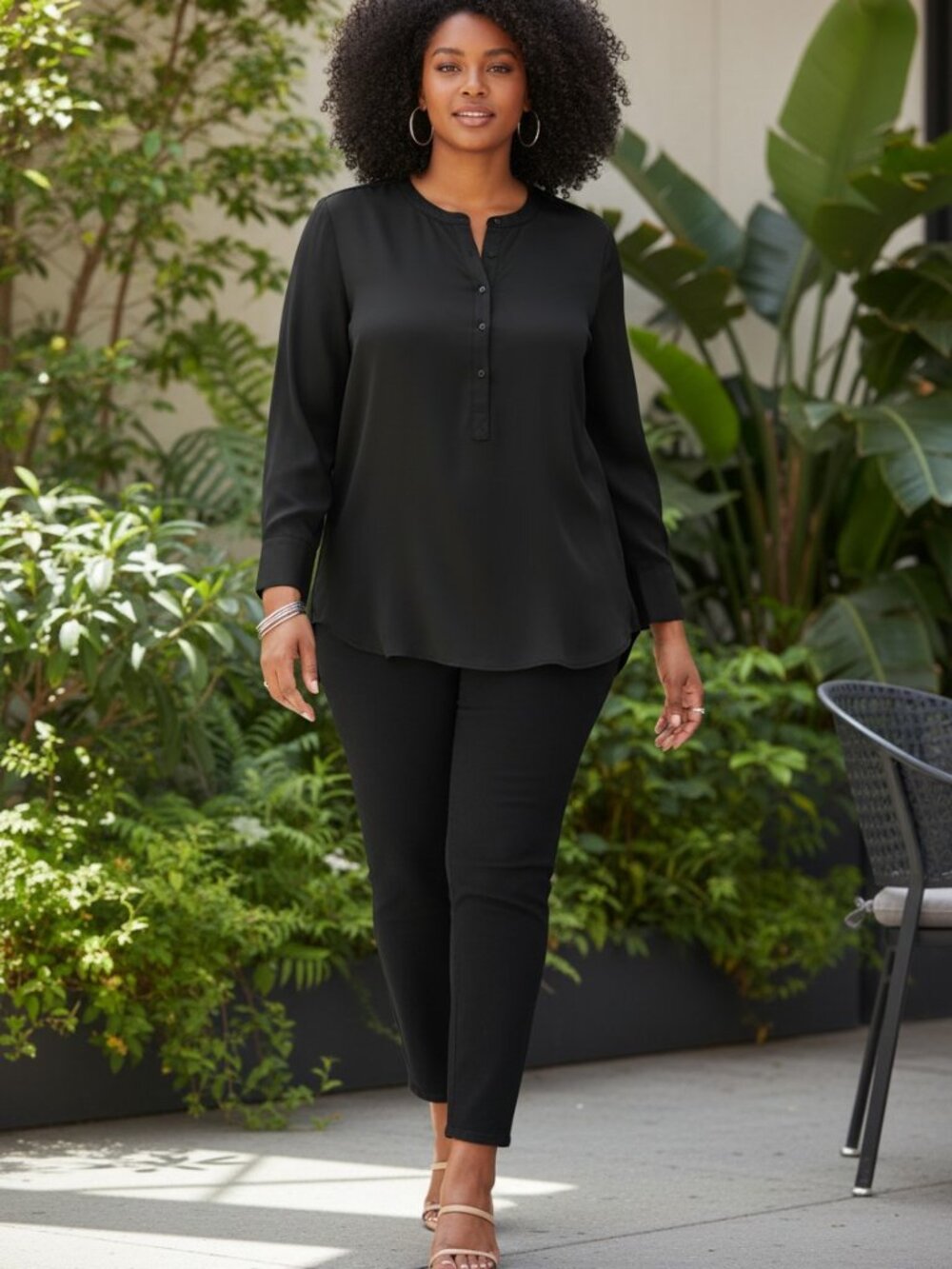 J Crew Women Black Satin Popover Blouse Long Sleeve Size L Minimalist